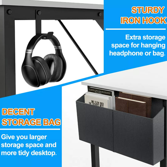 Musment Game Computer Desk with Storage, Home Office Modern Simple Style PC Table for Youth Student Adult