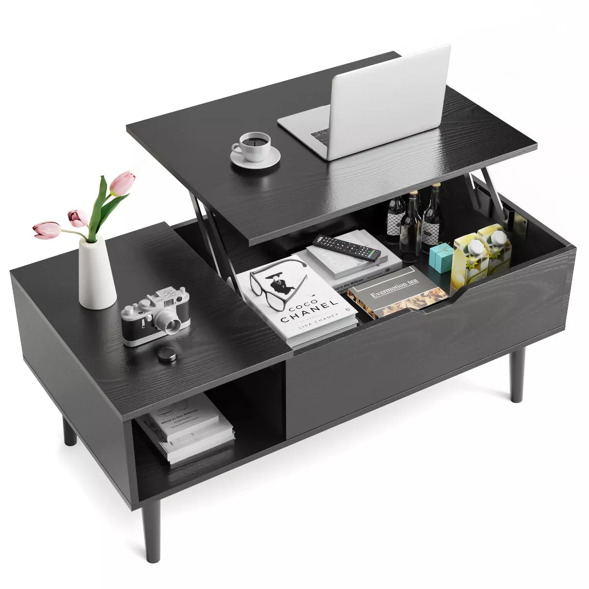 Musment Lift Tabletop Coffee Tables for Living Room with Storage Shelf and Hidden Compartment