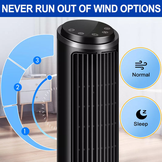 Tower Fan, Standing Floor Fans with Remote, 3-Speed, 15H Timer, LED Display, Oscillating Portable Tower Fans for Home, Bedroom & Office