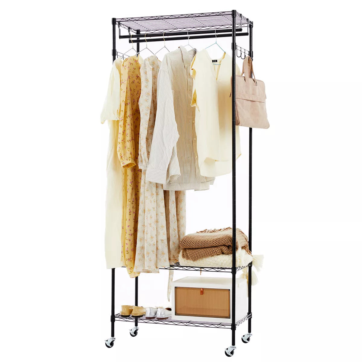 Musment Adjustable Mobile Hanger Iron Storage Hanger Rack Hanging Multi-functional Bedroom Clothes Rack