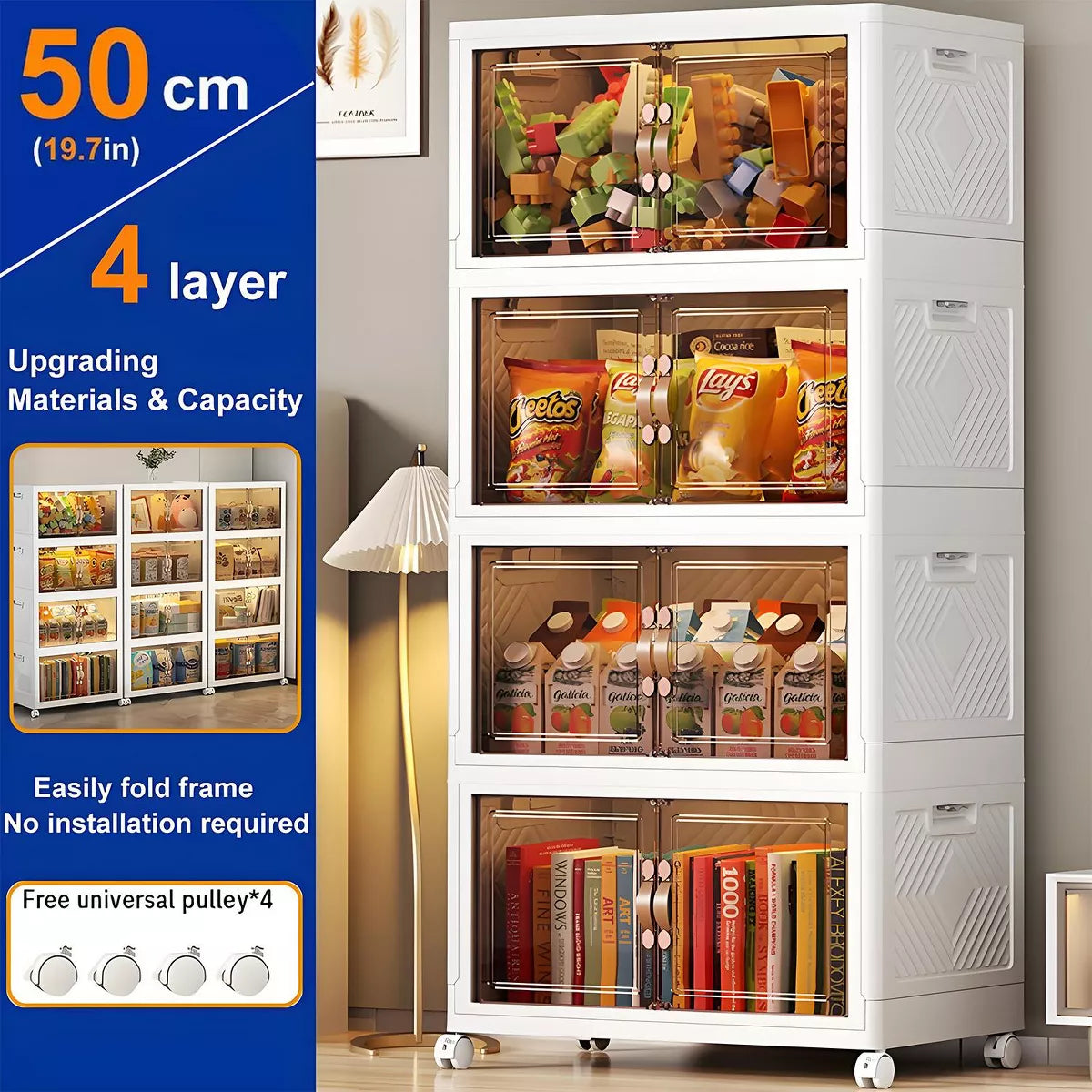 Musment Storage Bins with Lids, Foldable Plastic Storage Container with Door, Stackable Collapsible Storage Bins for Closet Organizers and Storage