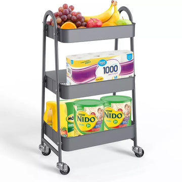 Musment 3 Tier Rolling Cart, Metal Utility Cart Storage Organizer Kitchen Trolley Bathroom Laundry Room Bar Office Shelves