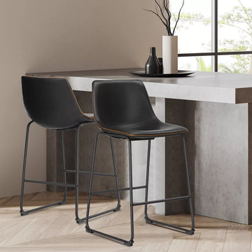 Musment Armless Industrial Faux Leather Barstools with Metal Legs and Footrest, Dining Chairs for Home Office Kitchen Island