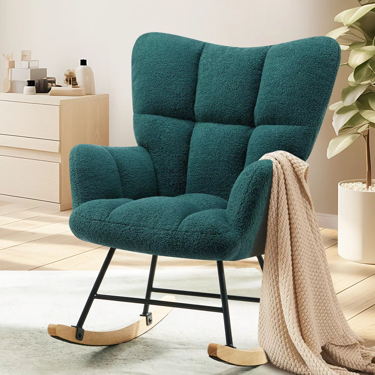 Musment Teddy Upholstered Glider Rocker with High Backrest, Reading Chair Modern Rocking Accent Chairs Glider Recliner for Living Room