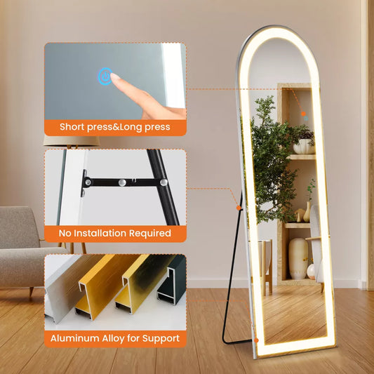 Musment 3 Color Lighting Mirror with LED Lights, Lighted Floor Standing Mirror with Stand, Wall Mounted Hanging