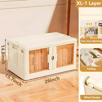 Musment Storage Bins with Lids- 1-3 Tier Folding Storage box with Doors and Wheels, Collapsible Plastic Storage Bins for Closets