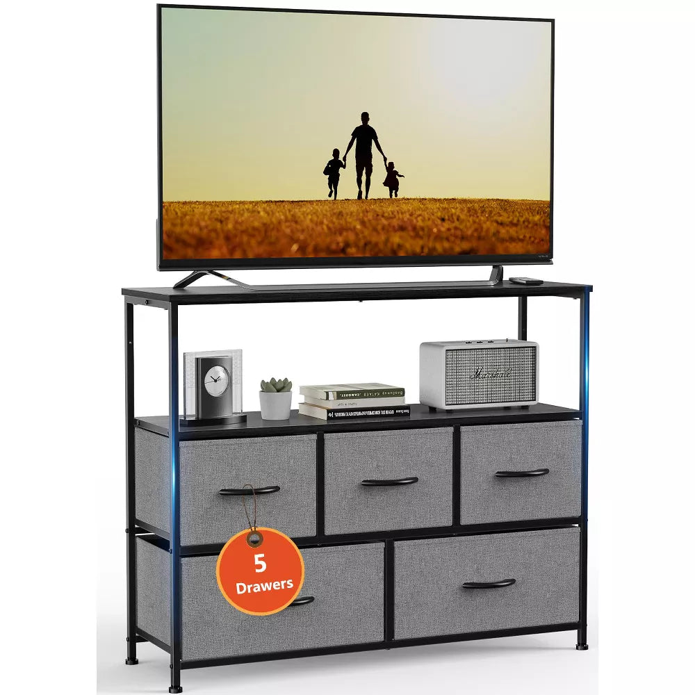 Musment Tall Dresser Fabric Storage Tower ,Wooden Top for Kid Room, Closet, Entryway,