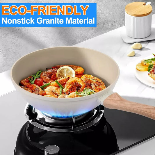Musment Nonstick Pots and Pans Set, 19-Piece Induction Kitchen Cookware Sets (Beige Granite)