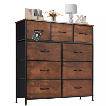 Tall Dresser Fabric Storage Tower ,Wooden Top for Kid Room, Closet, Entryway, Nursery