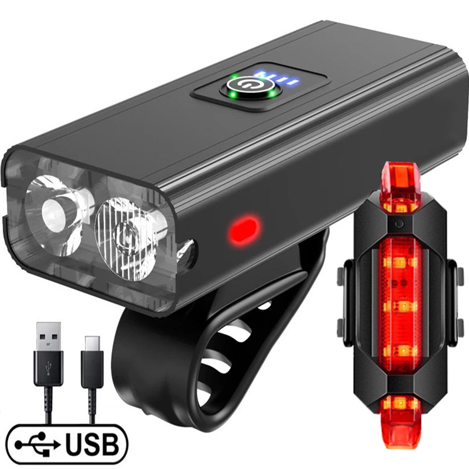 Bike Lights, 1000 Lumens 6 Modes Super Bright Front Headlight & Back Taillight Set, USB Rechargeable Bicycle Bike Lights Set, Waterproof, Bicycle Bike Lights for Road, Mountain, Night Riding