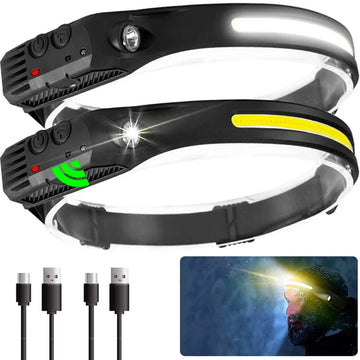 LED Headlamp, 2 Pack Rechargeable Flashlight, 230 Wide Beam Headlight with Motion SensorHeadlight, Lightweight, Weatherproof, Adjustable Head Lamp for Running, Camping, Hiking