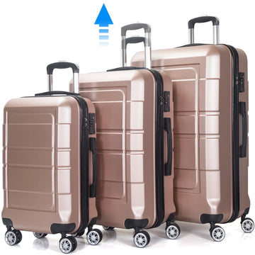 Musment 3 Piece Luggage Sets ,ABS Hardshell Lightweight Suitcase with TSA Lock Double Spinner Wheels, Rose Gold