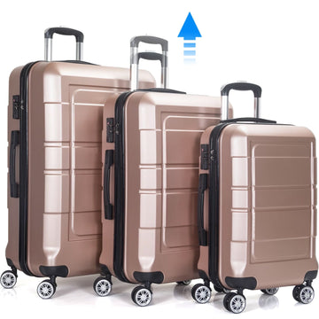 Musment 3 Piece Luggage Sets ,ABS Hardshell Lightweight Suitcase with TSA Lock Double Spinner Wheels, Rose Gold