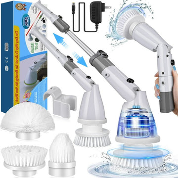 Musment Electric Spin Scrubber, Cordless Bath Tub Power Scrubber with Long Handle & 4 Replaceable Heads, Detachable as Short Handle, Shower Cleaning Brush Household Tools for Bathroom & Tile Floor