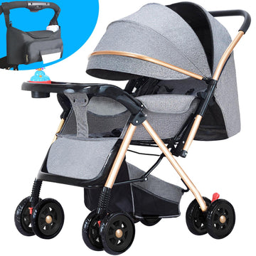 Musment Foldable Baby Stroller with Organizer Bag, Kids Travel Newborn Infant Pushchair Stroller ,9 in 1 Combo ,Gray