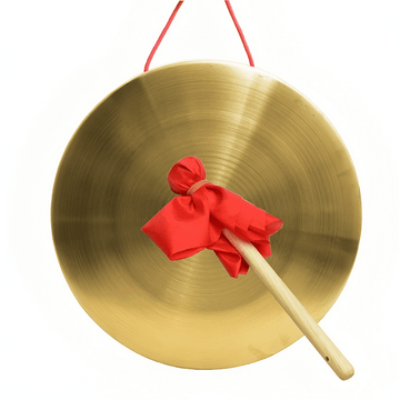 Niuta Gongs Instrument, Chinese Traditional Percussion Instrument Copper Gong with Beater and Red Hanging Ribbon
