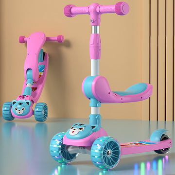 Scooter for Kids - Stand & Cruise Child/Toddlers Toy Folding Kick Scooters w/Adjustable Height, Anti-Slip Deck, LED Flashing Wheel Lights, for Boys/Girls 2-12 Year Old - Pink