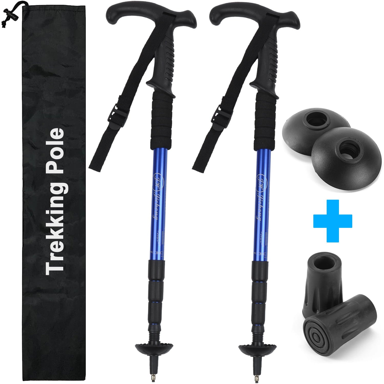 Trekking Poles，2 Pack Lightweight Aluminum Foldable Trekking Walking Sticks，with Extended Down Grip Plus Tip Kit，Adjustable Hiking Trekking Pole for Hiking，Camping，Mountaining