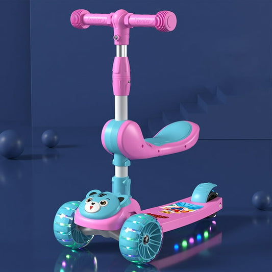 Scooter for Kids - Stand & Cruise Child/Toddlers Toy Folding Kick Scooters w/Adjustable Height, Anti-Slip Deck, LED Flashing Wheel Lights, for Boys/Girls 2-12 Year Old - Pink