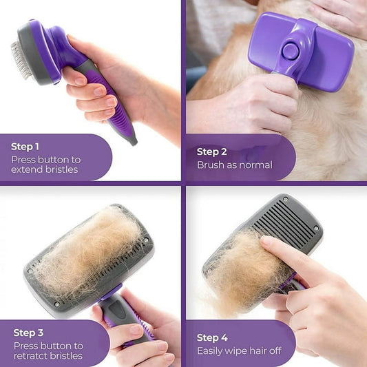 Self-Cleaning Slicker Dog/Cat Brush and Comb Kit,Pet brush with plastic tips will not harm the skin.Shedding and dematting comb for Grooming long/short hair and large/small dogs and cats, Purple