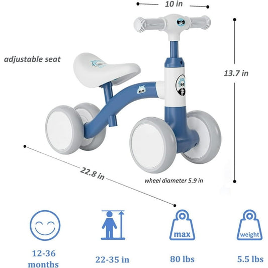 Baby Balance Bike for 1 Year Old Boy and Girl, Indoor Outdoor Non-Pedal Baby Walker Riding Toys for 10-36 Months Toddlers, Silent Wheels, 1st Birthday Gift (Blue)