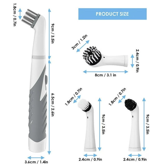 Electric Cleaning Brush with 4 in 1 Multiple Brush Heads, Indoor Household Cordless Motorized Brush for Bathroom Toilet Kitchen Tile Crevice grey