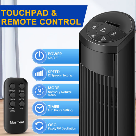 Tower Fan, 36" Quiet Floor Fans, 3-Speed, 15H Timer, LED Display, Oscillating Portable Standing Fans for Home, Bedroom & Office