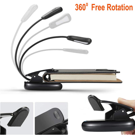 HKEEY Book Light, Rechargeable Reading Light 5 LED Easy Clip on Reading Lamp, 3 Color Temperature, Portable Task Lamp (Black)