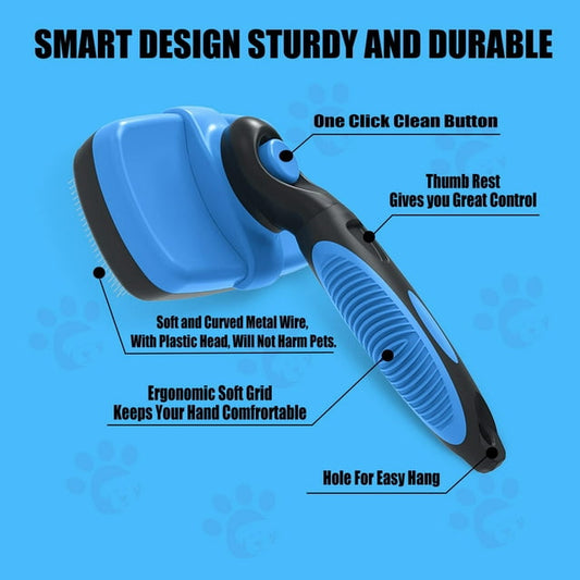 Self-Cleaning Slicker Dog/Cat Brush and Comb Kit,Pet brush with plastic tips will not harm the skin.Shedding and dematting comb for Grooming long/short hair and large/small dogs and cats, Blue