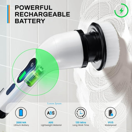 Electric Spin Scrubber, Cordless Electric Cleaning Brush with 9 Replaceable Brush Heads and Adjustable Extension Handle Brush Power Scrubber Electric Scrubbing for Shower Sink Kitchen Floor Car